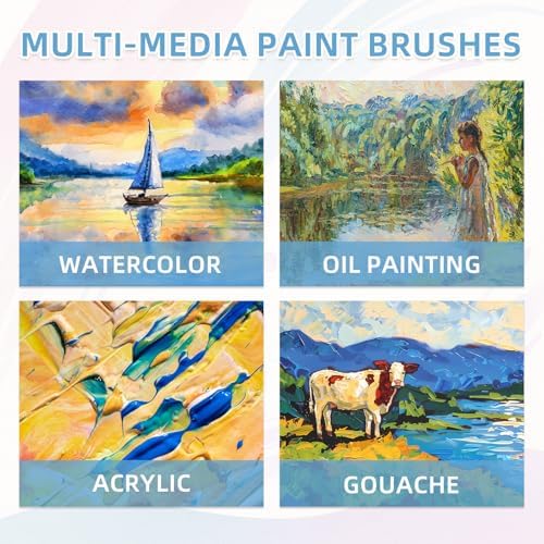 12 Pcs Filbert Professional Artist Watercolor Paint Brush Set, Blue