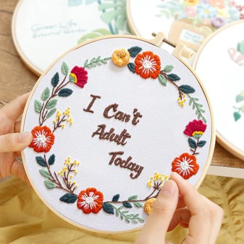 Topapfo Funny Embroidery Kit with Tutorial for Beginners Adults, Hand Embroidery Pattern with Hoops Thread Needles Tutorials