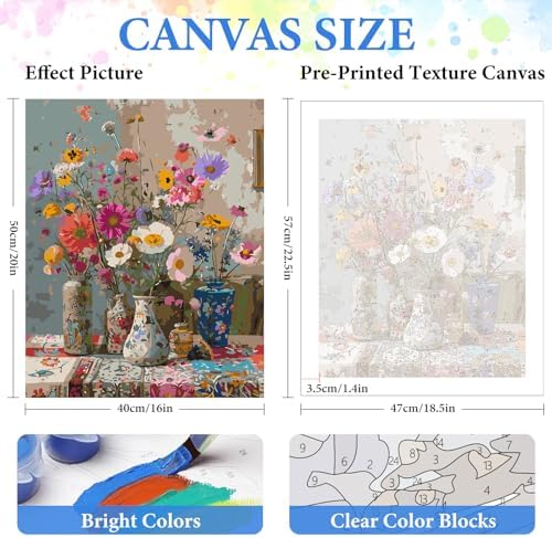 PRASIO Flowers Paint by Numbers Kit for Adults Beginner 16x20 Inch