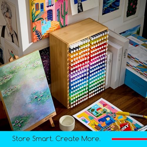 MEEDEN Bamboo Marker Organizer for Desk: Wooden Storage Holds 126 Markers