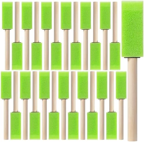 Bates- Foam Paint Brushes with Wood Handle, 1 Inch, 26 Pack, Green, Sponge Brushes for Painting, Sponge Paint Brush