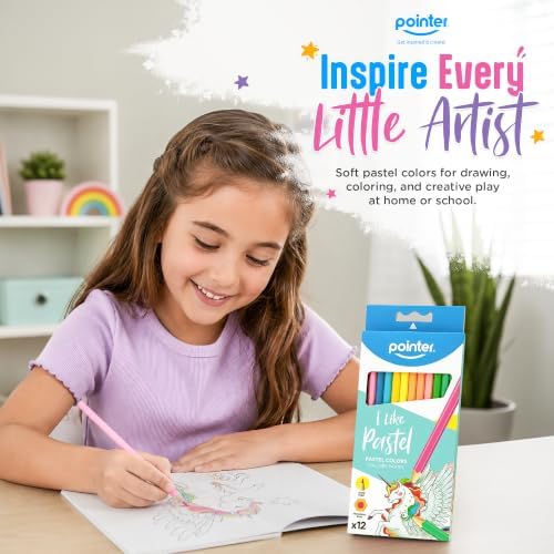 Pointer I Like Pastel Colored Pencils – 12 Count, Pre-Sharpened, Hexagonal Body, Soft Pastel Shades, School & Art Supplies