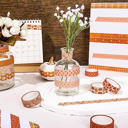 Whaline 12 Rolls Fall Pumpkin Washi Tape Autumn Leaves Boho Washi Masking Tape Thanksgiving Pumpkin Maple Leaf Print Decorative Craft Tapes for Fall Scrapbook Gift Wrapping DIY Art Crafts, 16.4Ft