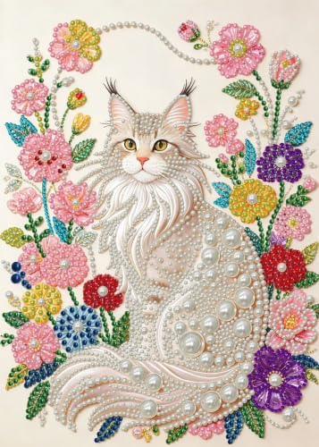 5D Diamond Art Kits for Adults Beginners, Cat Pearl Diamond Painting Kits