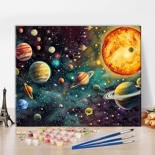 TUMOVO Adults Paint by Number Kits Planets & Vibrant Nebula Digital Art