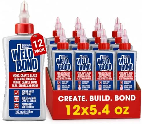 Weldbond Multi-Surface Strong Glue – Fast Drying Glue for Wood, Tile, Ceramic, Pottery, Glass, Metal & More – Heavy Duty Adhesive for Mosaic, Crafts, Wood Working & Repairs – 5.4oz (160ml), 12 Pack