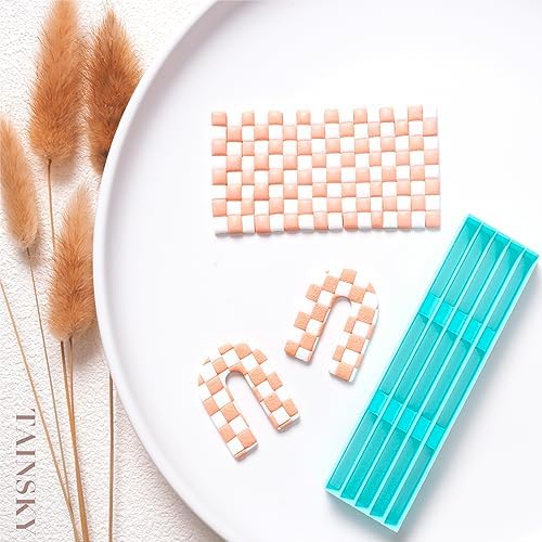TAINSKY Stripe Tool Polymer Clay Cutters, Checker Board Maker for Making Earrings Jewerl, 5 Pcs Stripe Lines Texture Guide, Clay Earring Cutters, Polymer Clay Earrings Tools