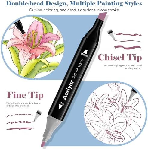 Alcohol Markers Dual Tip Art - 80 Colors Alcohol Based | Double Sided Marker Set with Fine and Chisel Tip for Kids, Adult, Ideal for Coloring, Drawing, School Painting Projects