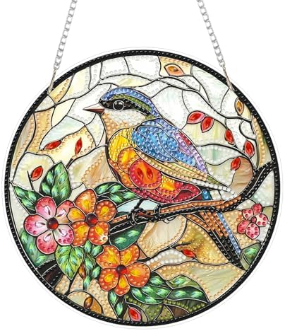 HMZephitiquc Bird Hanging Diamond Art Kits for Adults, Special Shaped Crystal Diamond Painting Suncatchers, 5D Gem Art for Adults, Sun Catchers DIY Craft Kits for Gift Home Decor