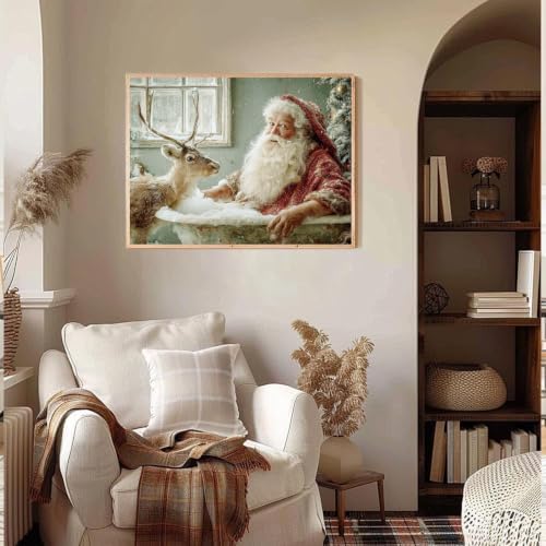 Christmas Diamond Painting Kit for Adults, Santa Claus Diamond Art Kits for Adults Beginners, DIY Full Round Drill Reindeer Diamond Dots Art Painting Crafts Kits for Home Wall Decor 12x16 Inch