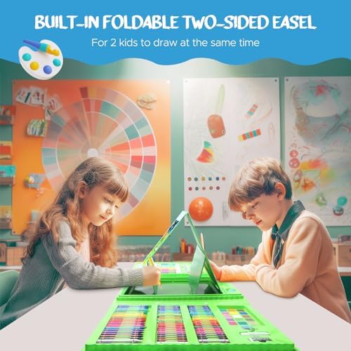 homicozy Art Supplies for Kids Ages 4-12,Dinosaur Drawing Sets Art Case,Coloring Kits with Double Sided Trifold Easel,Crayon,Colored Pencil,Marker,Coloring Book,Drawing Stuffs Gifts for Boys Age 4-6-8