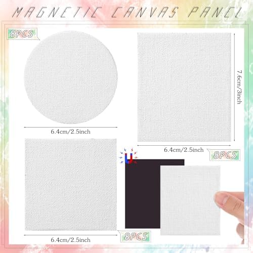 Saysurey 24 Pack Mini Magnetic Canvas Panel Canvas Boards for Painting Magnetic Boards for Fridge Multi Shape Round Square Rectangle for Fridge Locker Art Paints Crafts DIY