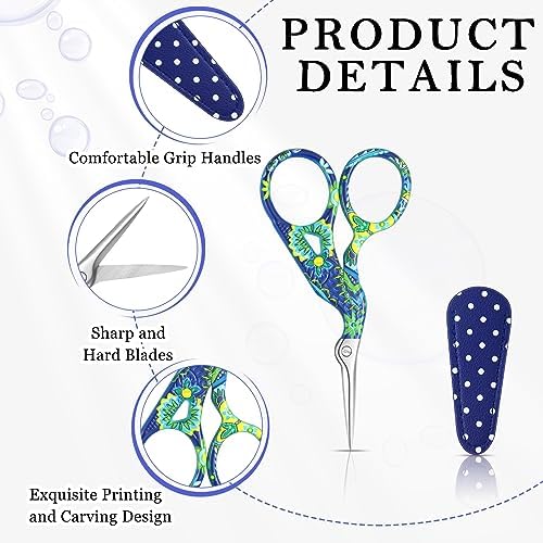 Therwen 6 Pcs 3.6 Inch Embroidery Scissors with Artificial Leather Cover Stainless Steel Vintage Craft Scissors for Crafting Threading DIY Needlework Art Manual Handicraft (Fresh)