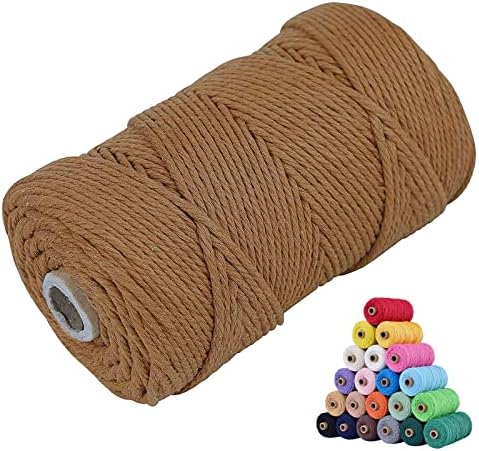 Macrame Cotton Cord 4mm x 109Yards, Coffee Natural Macrame Rope, Perfect Macrame Supplies Cotton Cord for Macrame Plant Hangers DIY Crafts (Coffee, 4mm*109Yards)