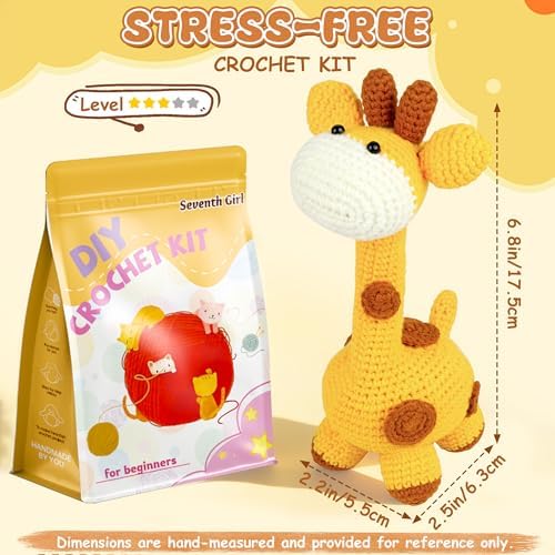 Beginner Crochet Kit for Making Adorable Giraffe - Complete DIY Craft Kit with Yarn, Hooks, and Video Tutorial - Ideal Arts and Crafts for Adults, Room Decor Gift