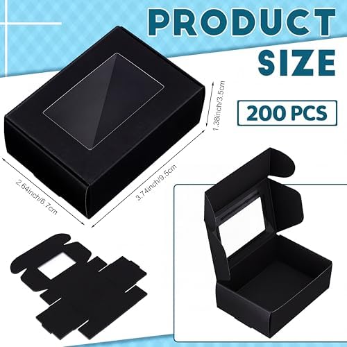 Zonon 200 Pcs Soap Boxes for Homemade Packaging, Mini Kraft Boxes with Window for Bakery Candy Soap Making Gift Packaging, 3.7x2.6x1.4 Inch (Black)