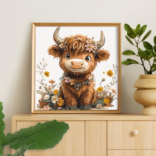 Framed Paint by Numbers Kit for Adults Beginners – Cute Highland Cow