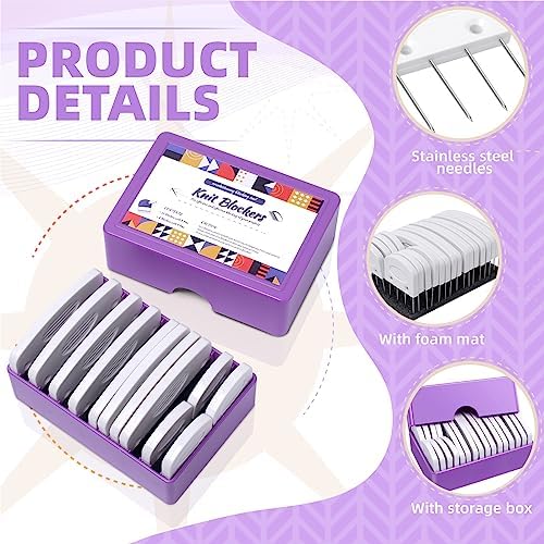 Opstin 20Pcs Knit Blocking Pins Kit, Knit Blockers Pins Kit, Knit Blocking Combs, Blocking Pins for Knitting & Crochet Projects, Knit Blocking Pins for Blocking Mats, Crochet Blocking Pins