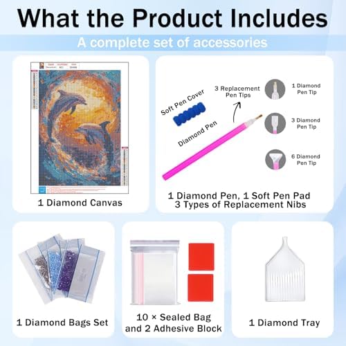 XTCIXAL Diamond Art Kits for Adults, Dolphin Diamond Painting, 12x16 Inch