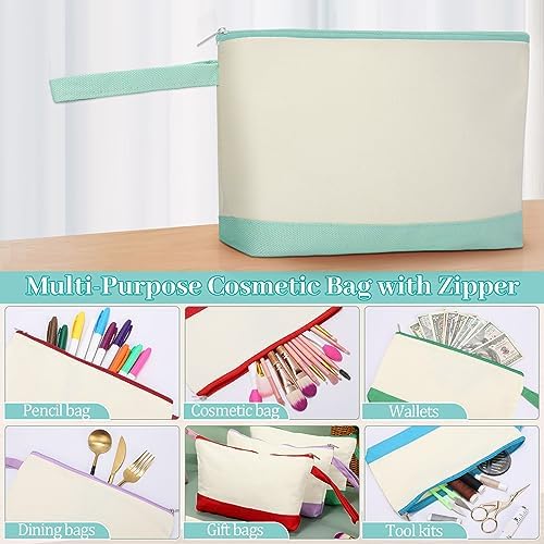 Silkfly 30 Pcs Cotton Canvas Makeup Bags Cosmetic Zipper Bags 10.2 x 5.5 x 2'' Blank DIY Pouch Bulk Pencil Case with Bottom Travel Toiletry Pouch for Women Craft Decor Gift (Cute)