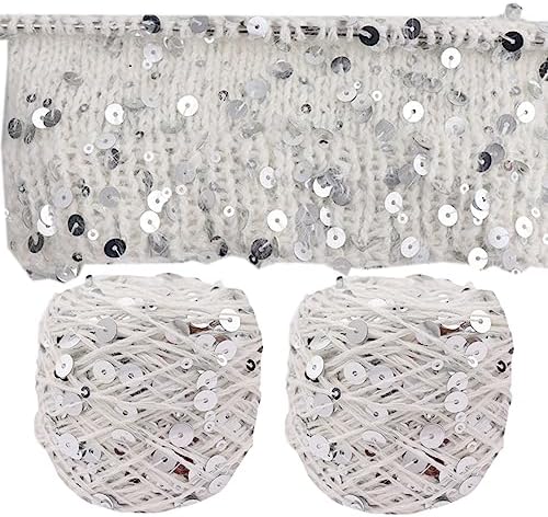 Shimmering Sequin Cotton Yarn 153yard Sparkling Thread Crochet Strings for Headband Beanie Knitting Sweater Weaving DIY Stitch Winter Accessories Rag Doll (Khaki)