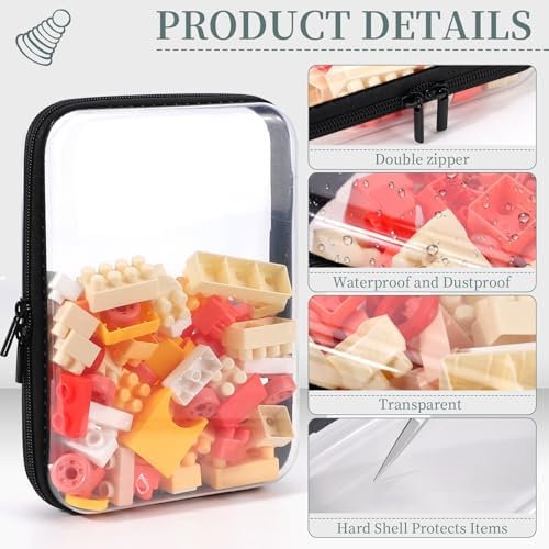 YOPCDJ 3 Pack Clear Hard Shell Zipper Case, Clear Zipper Pouches Waterproof Makeup Organizer & Travel Toiletry Bag, Plastic Pouch for Travel Office Storage, Black Medium Size