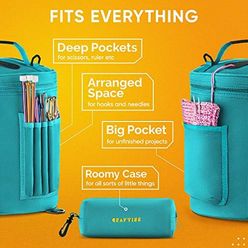 CRAFTISS Crochet Bag Organizer & Yarn Storage Bag, Knitting Bag and Yarn Holder with Removable Divider, Holds Skeins, Hooks, Needles & Accessories, Crochet Gifts for Women (Turquoise)