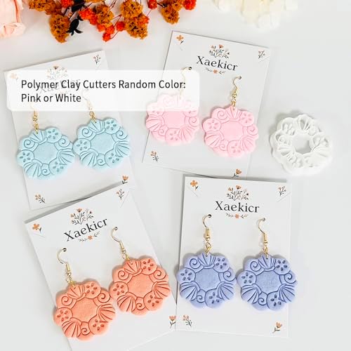 Xaekicr Floral Wreath Polymer Clay Cutters for Earrings – Clay Earring Cutters Set with Nature Pattern, Clay Tools for DIY Jewelry Making