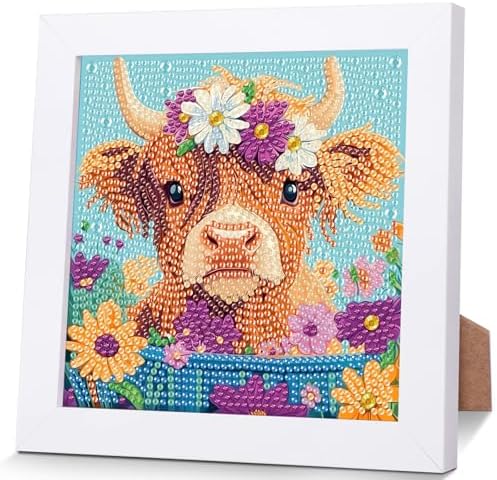 Highland Cow Diamond Art Painting Kits for Kids with Frame Ages 4-8-12