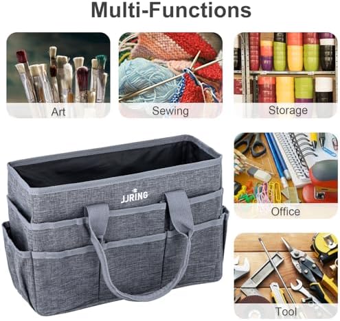 JJRING Craft Tote Bag Organizer For Art Storage With Multiple Pockets, Grey