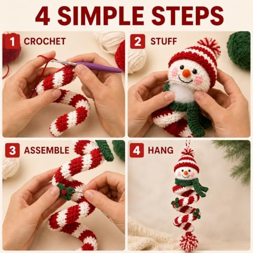 Crochet Snowman Spiral Ornament DIY Kit, Christmas Craft for Adults