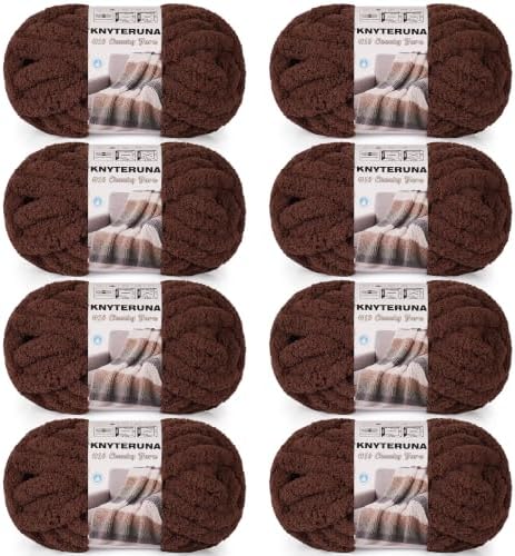 Chunky Yarn for Hand Knitting, #10 Chunky Blanket Chenille Yarn, Large Bulky Thick Jumbo Yarn, Super Chunky Knit Yarn for Crocheting, 8 Skein (8 oz 22 yds Each Skein), Dark Coffee