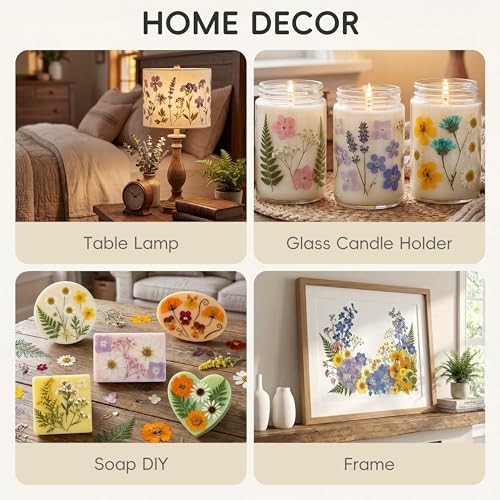 LUXEEASE 4 Color 110P Long Stem Dried Pressed Flowers | Long stems for line work, cut to any length, mixed tones, for resin scrapbook jewelry candle decor, tweezers included