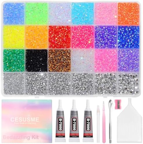 28000 Pcs Color Rhinestones Bedazzling Kit, Silver Resin Rhinestones