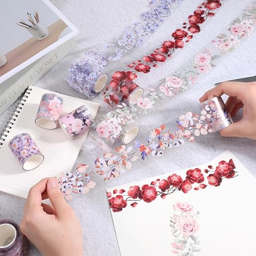 12 Rolls Floral PET Tape for Journaling and Scrapbooking Aesthetic Washi Tapes Floral Journaling Tape for Art Crafts, Aesthetic Washi Tapes Scrapbooking Supplies