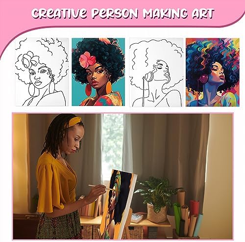 Sherr 20 Pcs Pre Drawn Canvas Afro Queen for Painting for Adults, Vivid