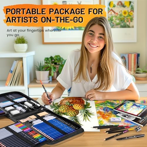 106 PCS Art Supplies Sketching Kit, Pro Drawing Pencils Art Kit Adults Gift