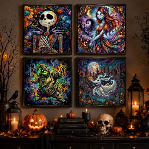 4 Pack Diamond Art Kits for Adults,Halloween Diamond Painting Kits 14x14 In