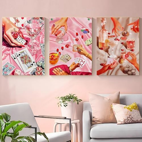 3 Pack Pink Poker Diamond Art Kits for Adults Diamond Painting Kits 12X16in