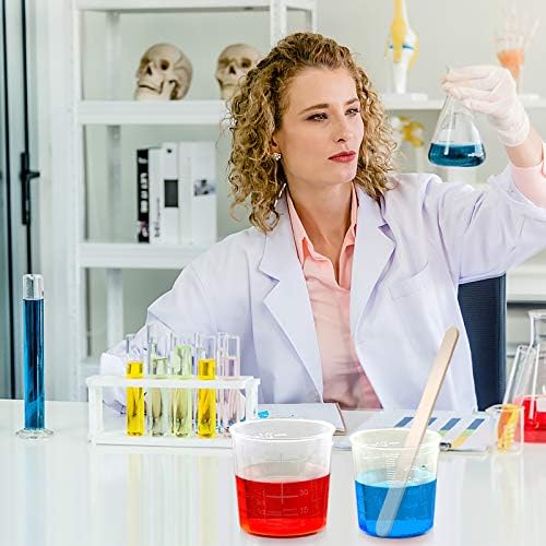 Coopay 50 Pack 60ml/2oz and 30ml/1oz Plastic Graduated Cups Transparent Scale Clear Epoxy Mixing Cup with 50 Pack Wooden Stirring Sticks for Resin, Epoxy, Stain, Mixing Paint