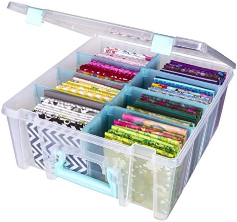 ArtBin 6990SA Super Satchel Double Deep with Removable Dividers, Large Portable Art & Craft Storage with Handle, Translucent/Aqua Mist