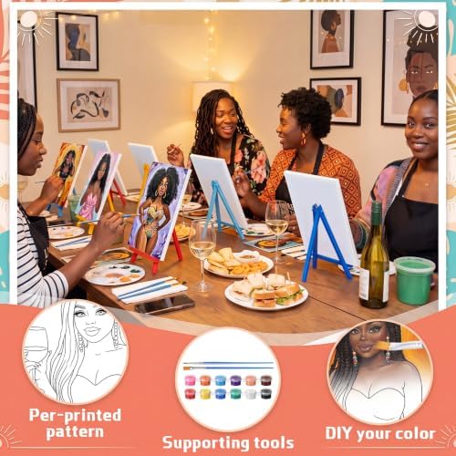 Blosssound 10 Set Pre Printed Canvas Pre Drawn Canvas Painting with Easel Kits 5" x 7" Outline Painting Panels for Beginners, DIY Craft Project, Party Favor, Home Decors(Curvy Goddesses)