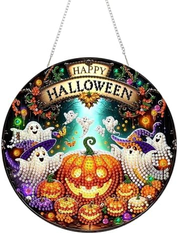 RYMILIE Halloween Diamond Art Kits for Adults Ghost Pumpkin 8x8inch