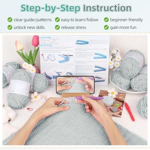 Aeelike Crochet Blanket Kit for Beginners, Easy Soft Crochet Kit, Grey