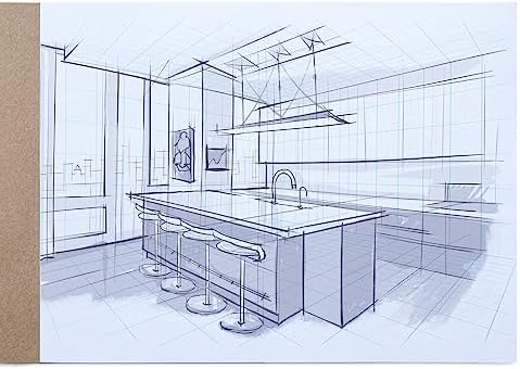 Koala Tools - 40-Page Drawing Pad for 2-Point Perspective, Room Grid Sketch Pad with 3D Virtual Walls Design, Gridded Graph Paper for Interior Room Design, Industrial, Architectural 9 x 12 inches
