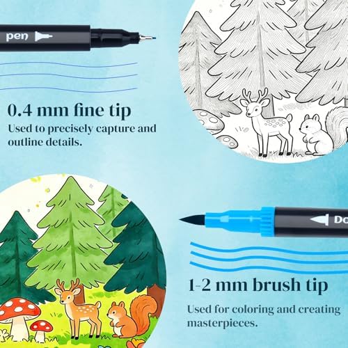 120Colors Art Markers for Adults, Fine Tip & Brush Pen Set for Coloring Books, Drawing, Watercolour Markers Pens, Artist Markers