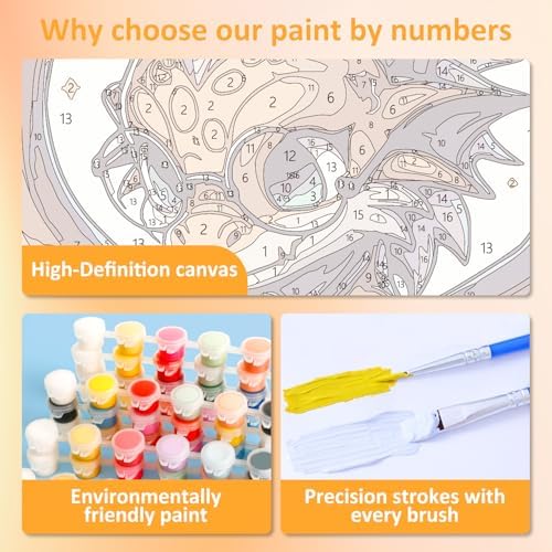 Dragon Paint by Numbers Kit for Kids, 8x8 inch
