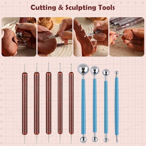 28PCS Ceramic & Pottery Modeling Tools, Clay Tools Sculpting, Polymer Tools Kit, Ceramics Tools Set, Air Dry Clay Tools for Carving, Molding, Pottery Wheel, Crafting Supplies, Pros, Beginners, Adults