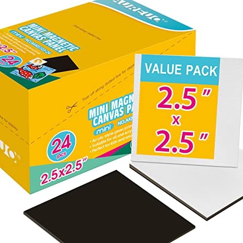 AUREUO Mini Magnetic Canvas Panel 2.5x2.5 Inch / 24 Pack - Small Square Flat Canvas Board with Magnet Back Art Gift Set Bulk Pack Tiny Thin Canvases for Painting & Craft