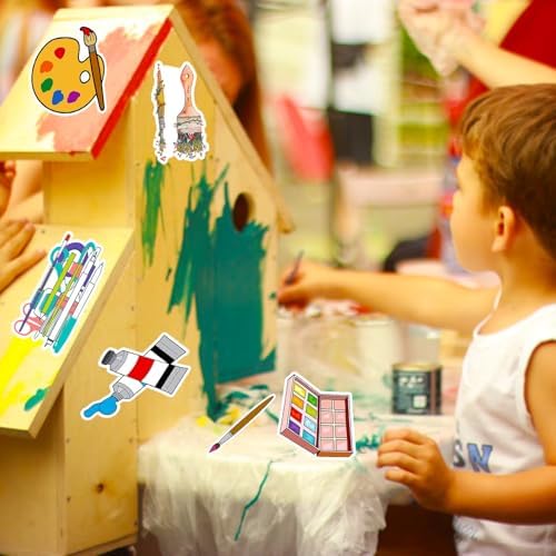 Art Painting Stickers, 100Pcs Paint Palette Stickers Paint Brushes Sticker Pigment Stickers Decals for Laptop Water Bottles Skateboard Luggage Computer, Gifts for Kids Girls Teens